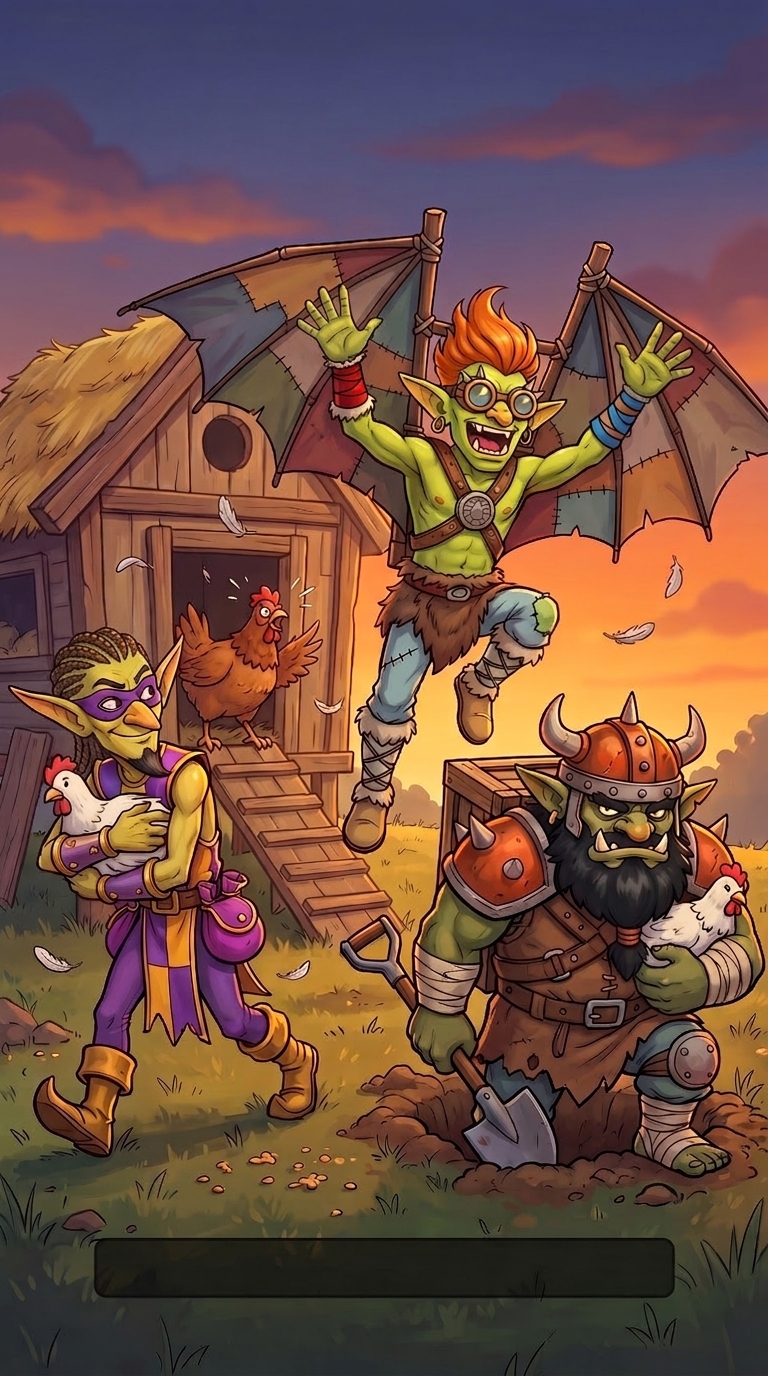Goblins running out to steal chickens mid-match